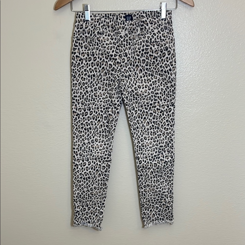 Gap Leopard Print Frayed Hem Pull On Stretch Jegging Ankle Jeans